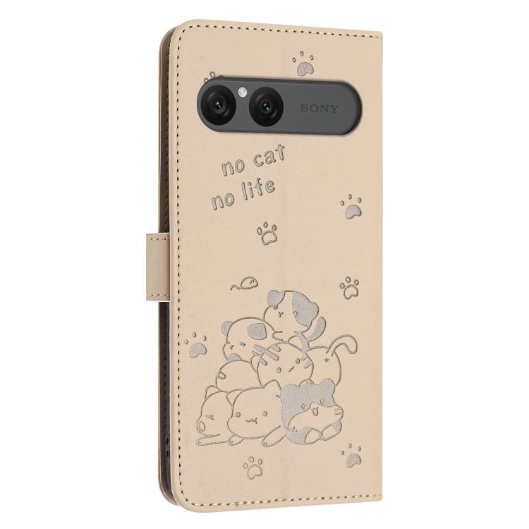 For Sony Xperia 10 VII Embossed Kitten Phone Leather Case with Lanyard