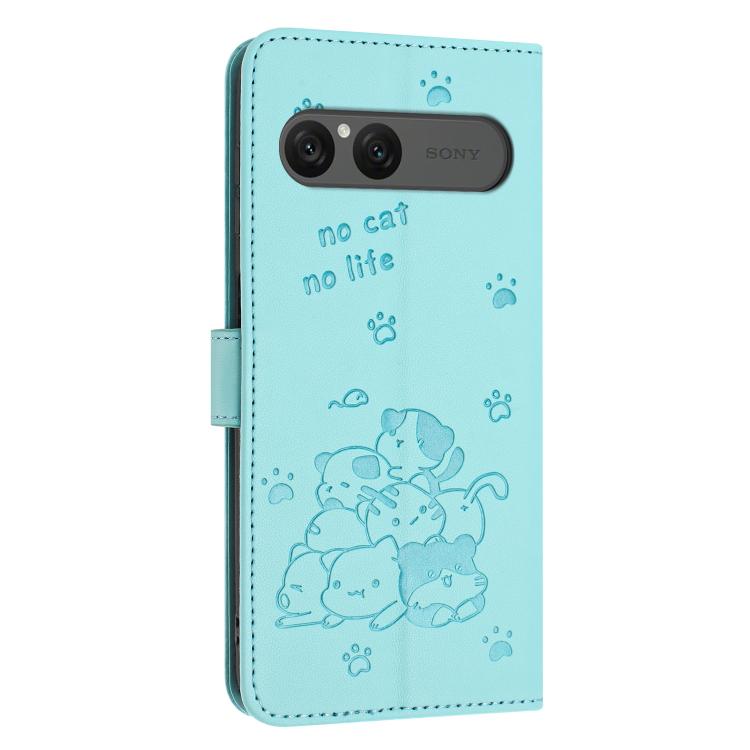 For Sony Xperia 10 VII Embossed Kitten Phone Leather Case with Lanyard