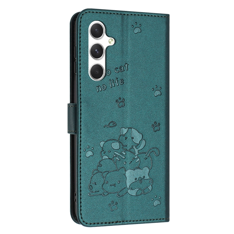 For Samsung Galaxy S24 FE 5G Embossed Kitten Phone Leather Case with Lanyard