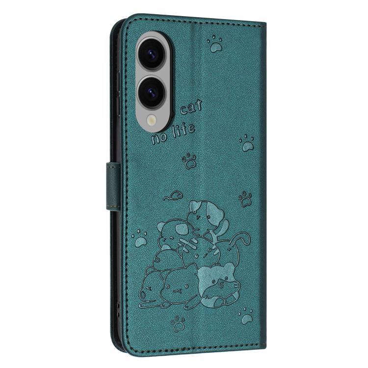 For Samsung Galaxy S25 Edge 5G Embossed Kitten Phone Leather Case with Lanyard