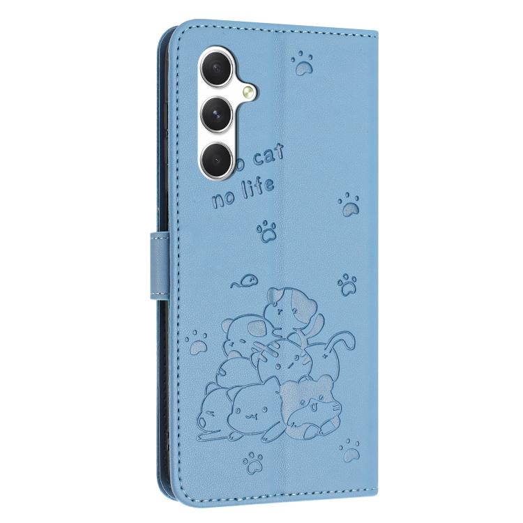 For Samsung Galaxy S25 FE 5G Embossed Kitten Phone Leather Case with Lanyard