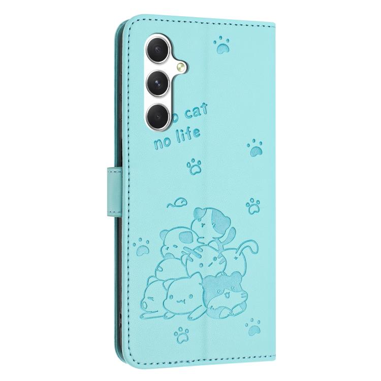 For Samsung Galaxy S25 FE 5G Embossed Kitten Phone Leather Case with Lanyard