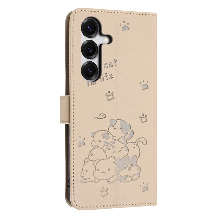 For Samsung Galaxy S26 5G Embossed Kitten Phone Leather Case with Lanyard
