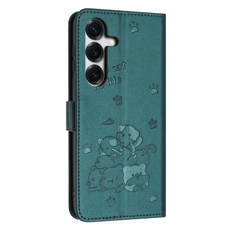 For Samsung Galaxy S26 5G Embossed Kitten Phone Leather Case with Lanyard