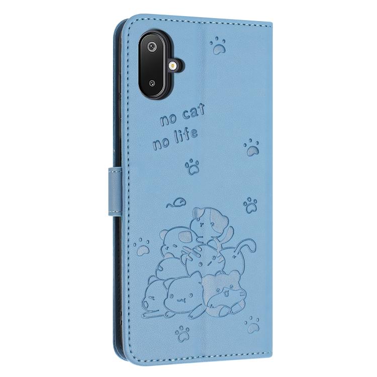 For Samsung Galaxy F06 5G / M06 5G Embossed Kitten Phone Leather Case with Lanyard