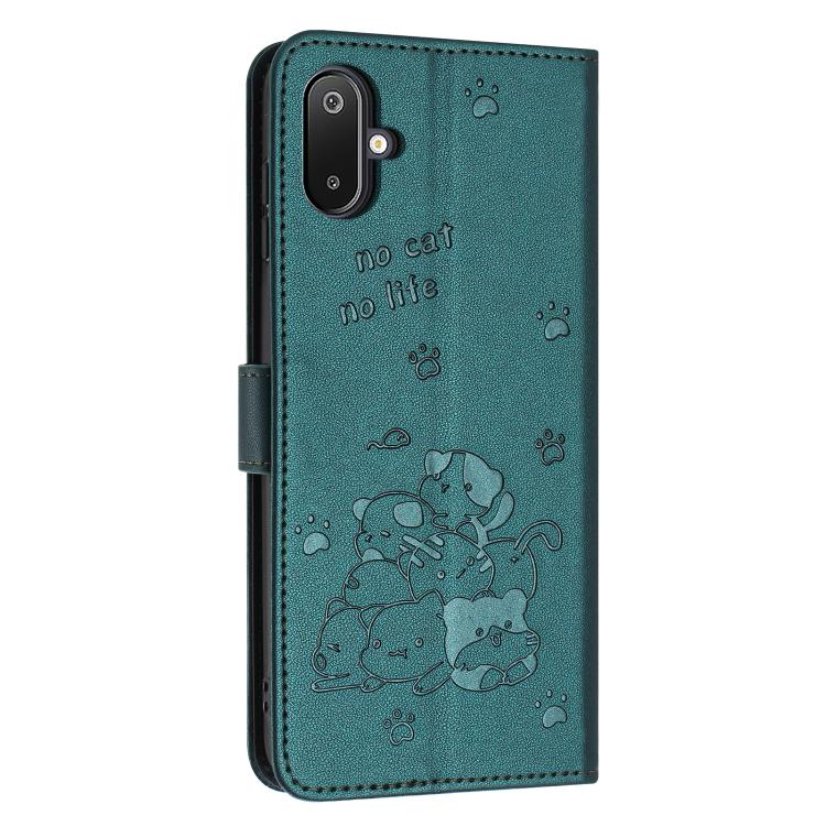 For Samsung Galaxy F06 5G / M06 5G Embossed Kitten Phone Leather Case with Lanyard