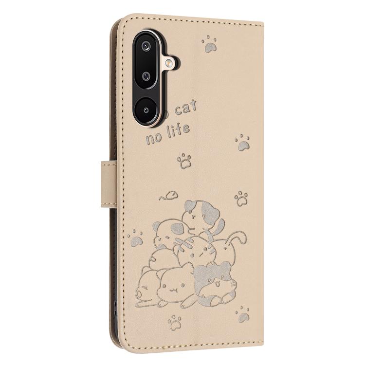 For Samsung Galaxy F16 5G / M16 5G Embossed Kitten Phone Leather Case with Lanyard