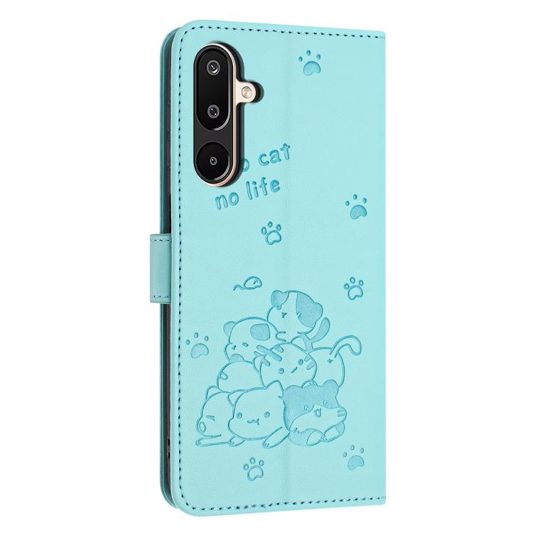 For Samsung Galaxy F16 5G / M16 5G Embossed Kitten Phone Leather Case with Lanyard
