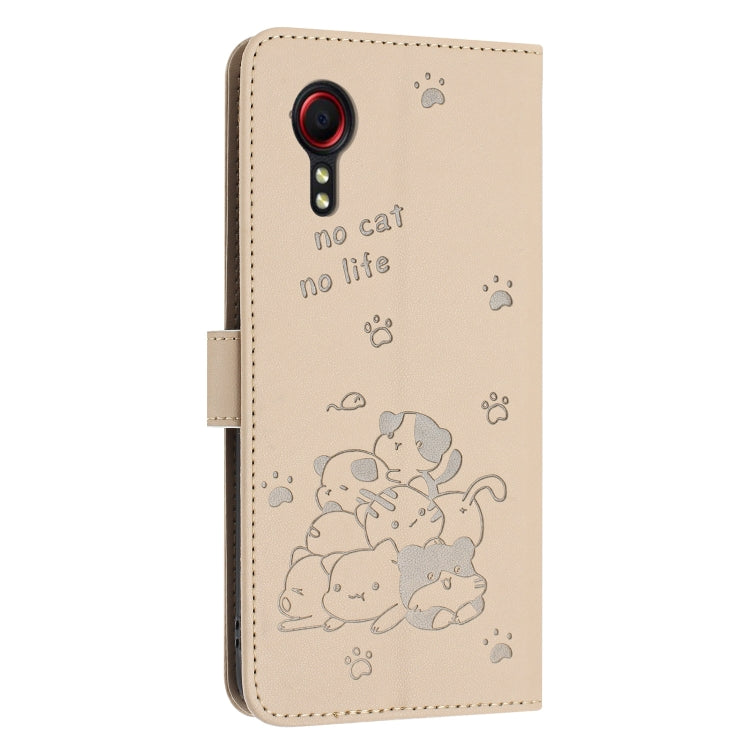 For Samsung Galaxy XCover 5 Embossed Kitten Phone Leather Case with Lanyard