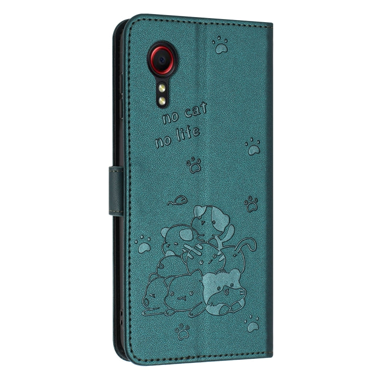 For Samsung Galaxy XCover 5 Embossed Kitten Phone Leather Case with Lanyard