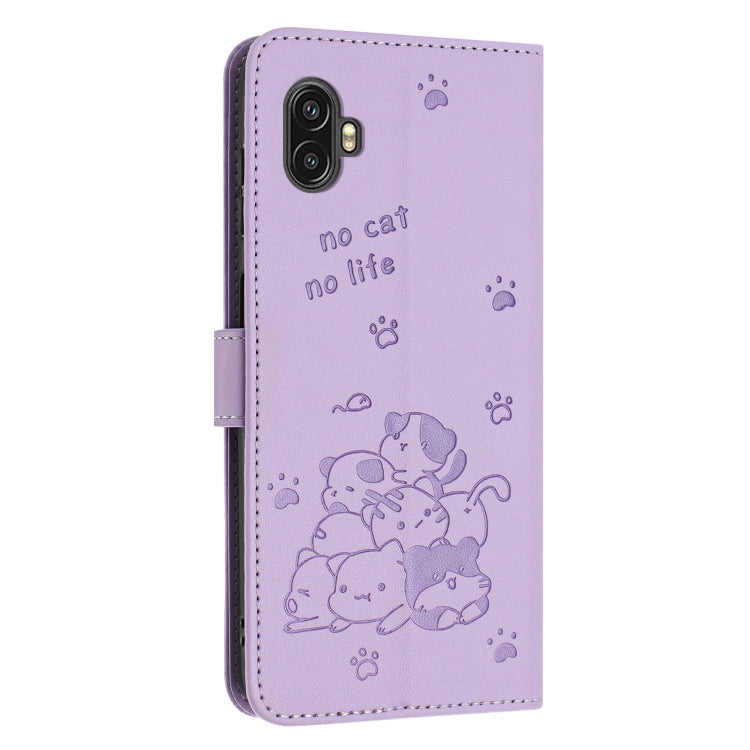 For Samsung Galaxy XCover6 Pro Embossed Kitten Phone Leather Case with Lanyard