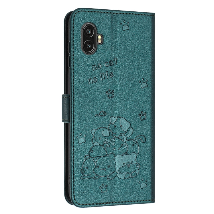 For Samsung Galaxy XCover6 Pro Embossed Kitten Phone Leather Case with Lanyard