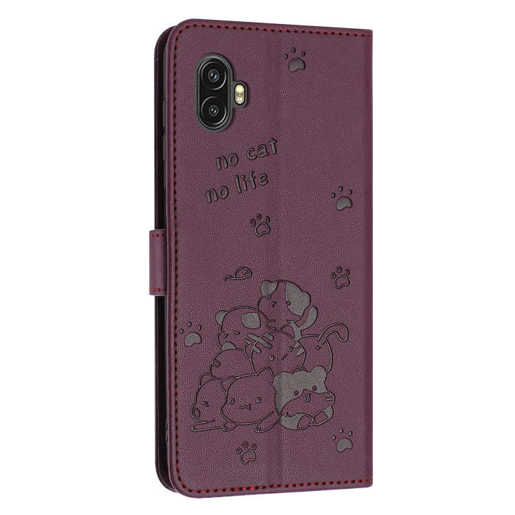 For Samsung Galaxy XCover6 Pro Embossed Kitten Phone Leather Case with Lanyard