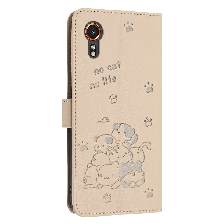 For Samsung Galaxy XCover 7 Embossed Kitten Phone Leather Case with Lanyard