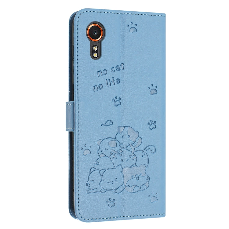 For Samsung Galaxy XCover 7 Embossed Kitten Phone Leather Case with Lanyard