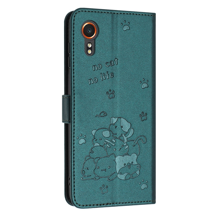 For Samsung Galaxy XCover 7 Embossed Kitten Phone Leather Case with Lanyard