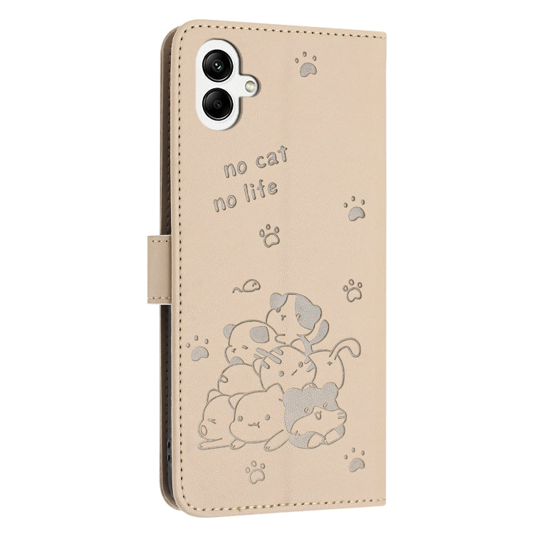 For Samsung Galaxy A05 4G Embossed Kitten Phone Leather Case with Lanyard