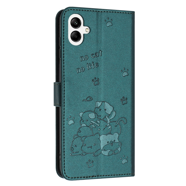 For Samsung Galaxy A05 4G Embossed Kitten Phone Leather Case with Lanyard