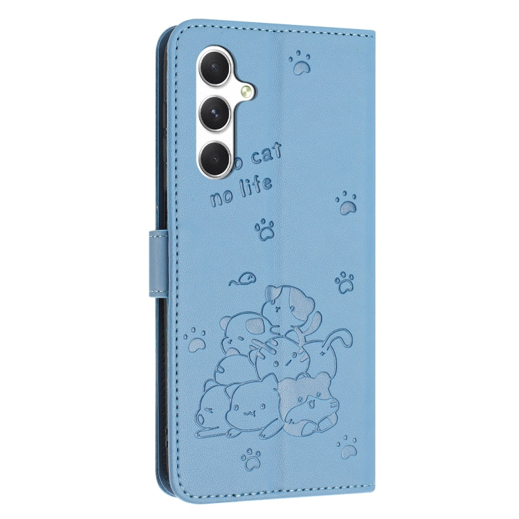 For Samsung Galaxy A05s 4G Embossed Kitten Phone Leather Case with Lanyard