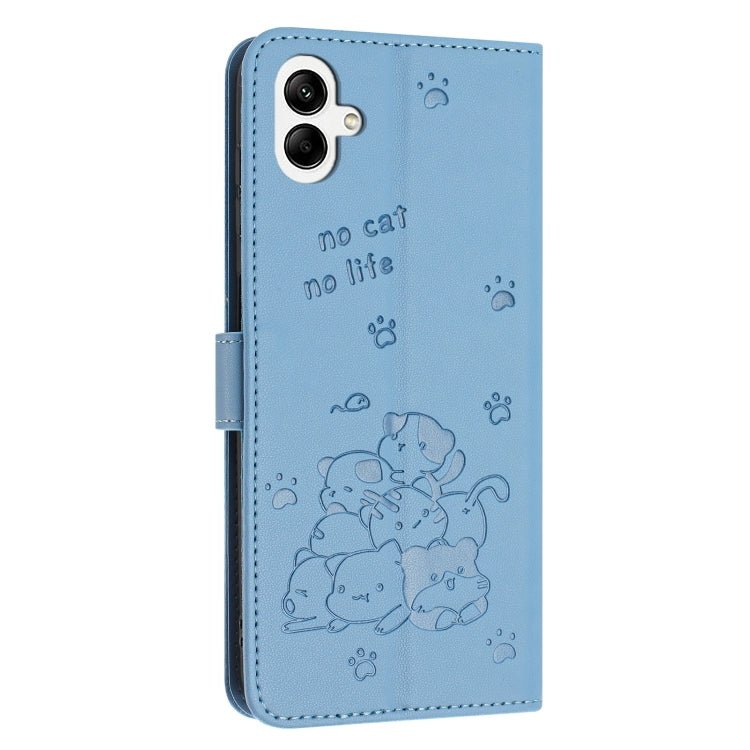 For Samsung Galaxy A06 4G Embossed Kitten Phone Leather Case with Lanyard