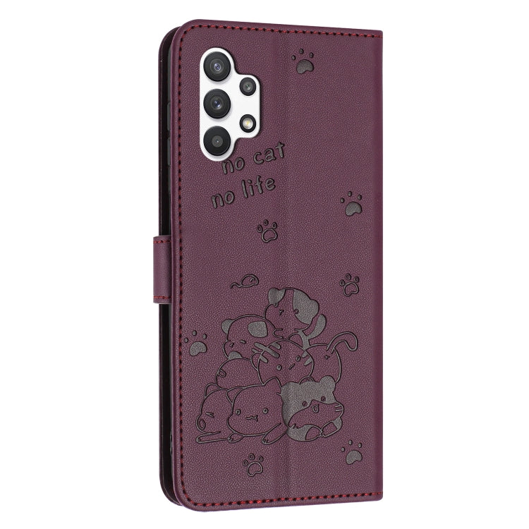 For Samsung Galaxy A13 5G / 4G Embossed Kitten Phone Leather Case with Lanyard
