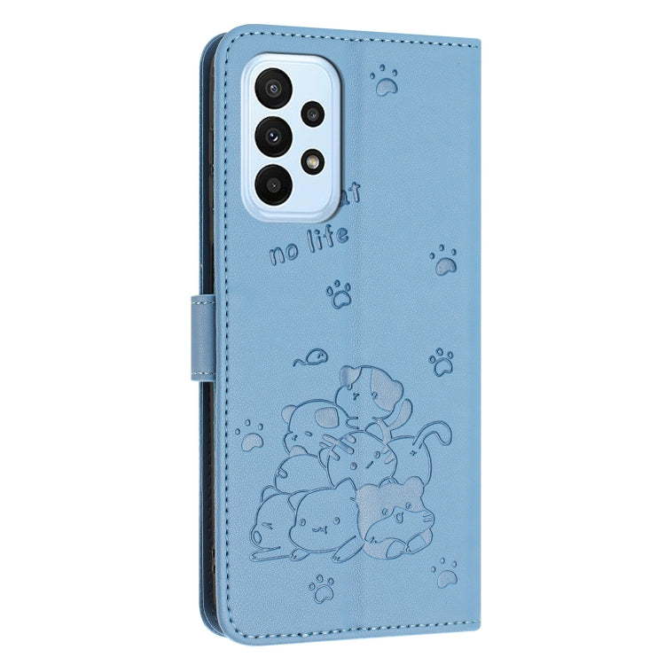 For Samsung Galaxy A33 5G Embossed Kitten Phone Leather Case with Lanyard