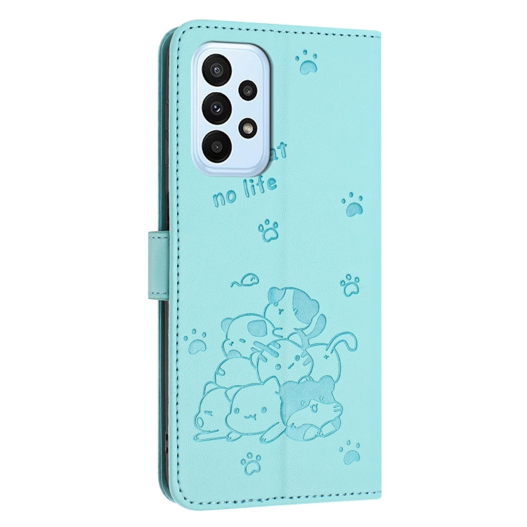 For Samsung Galaxy A33 5G Embossed Kitten Phone Leather Case with Lanyard