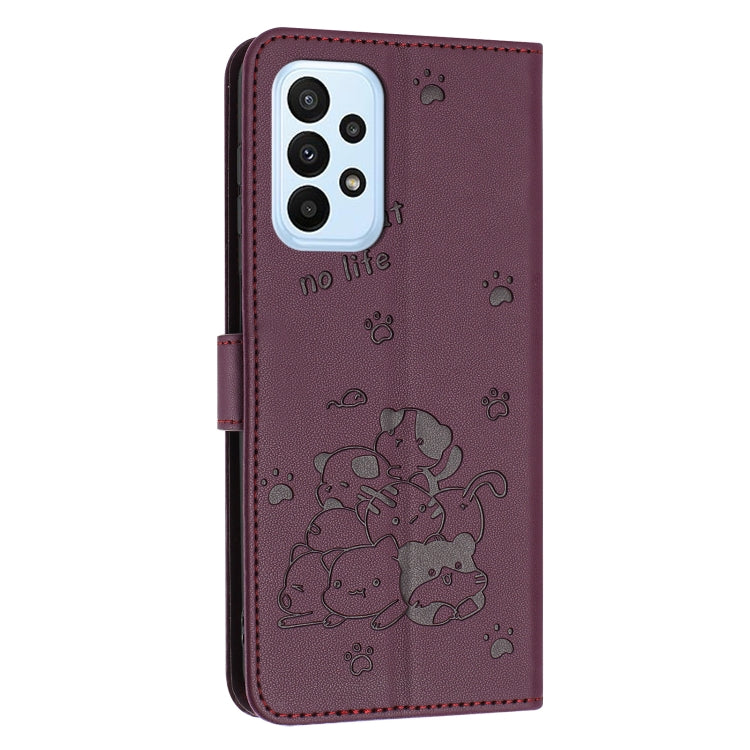 For Samsung Galaxy A52 4G / 5G Embossed Kitten Phone Leather Case with Lanyard