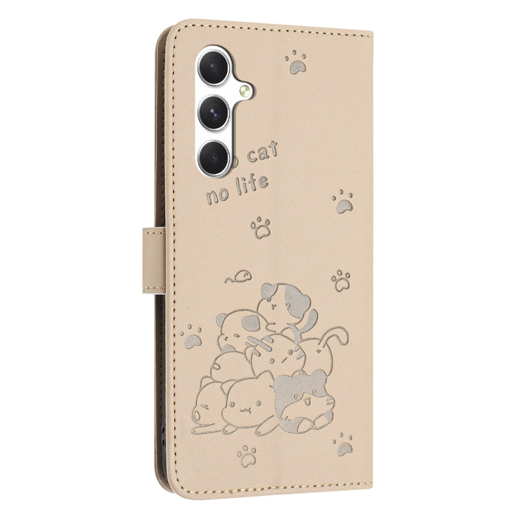 For Samsung Galaxy A55 5G Embossed Kitten Phone Leather Case with Lanyard