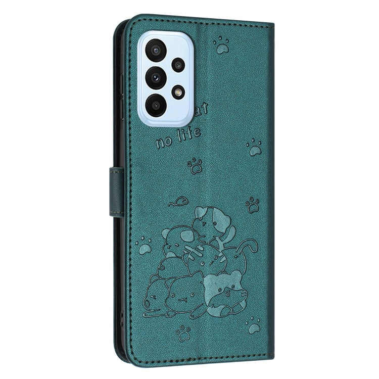 For Samsung Galaxy A73 5G Embossed Kitten Phone Leather Case with Lanyard