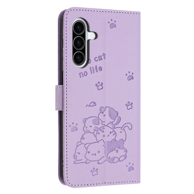 For Samsung Galaxy A36 5G Embossed Kitten Phone Leather Case with Lanyard