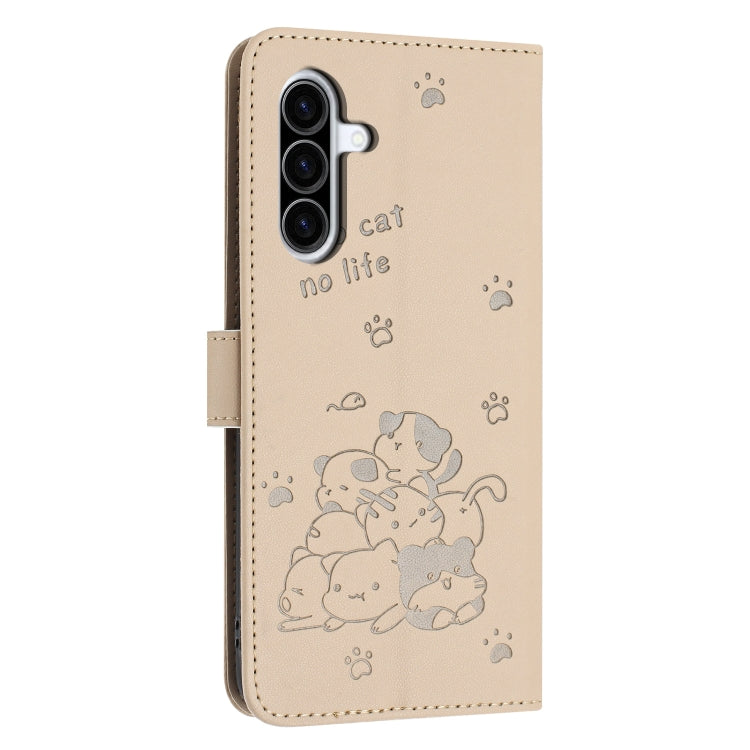 For Samsung Galaxy A36 5G Embossed Kitten Phone Leather Case with Lanyard