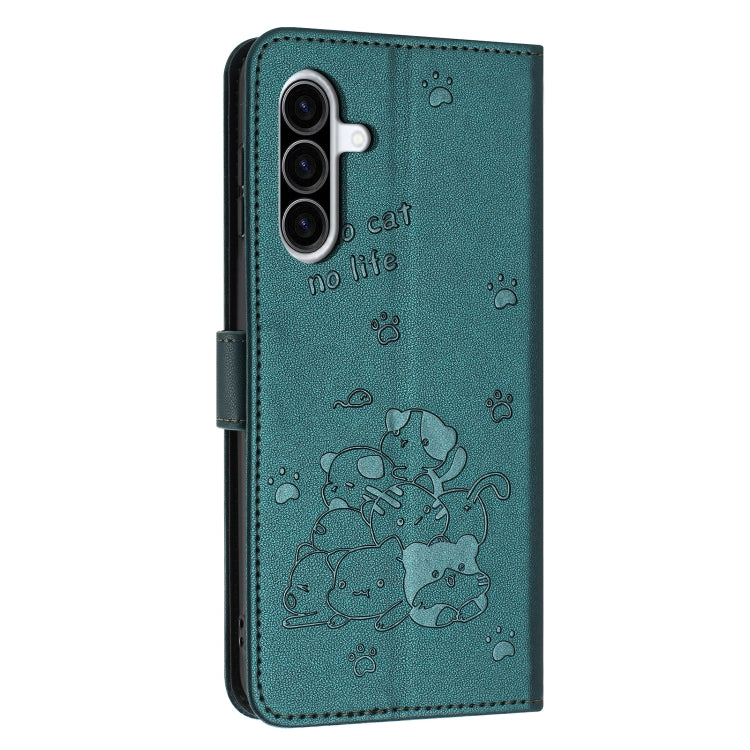 For Samsung Galaxy A36 5G Embossed Kitten Phone Leather Case with Lanyard