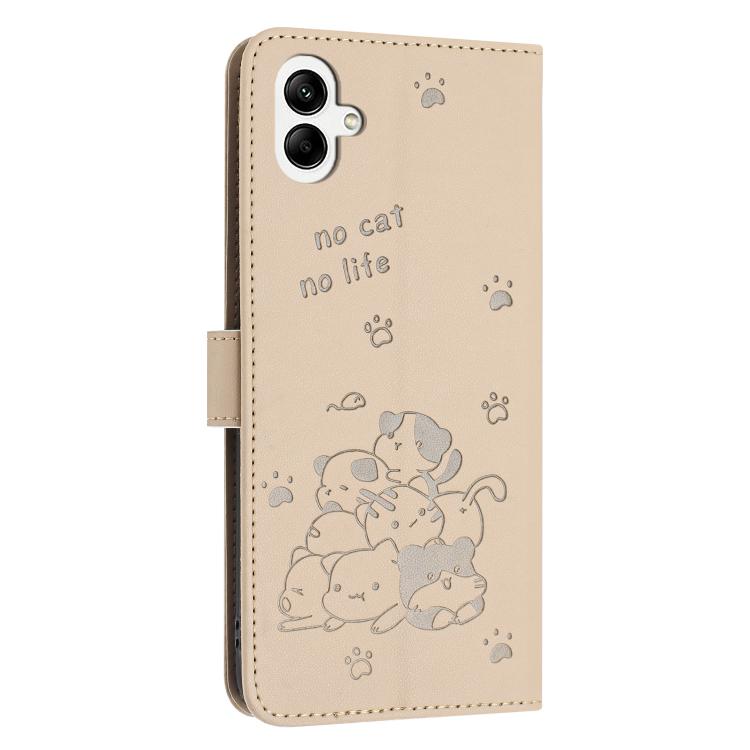 For Samsung Galaxy A07 4G Embossed Kitten Phone Leather Case with Lanyard