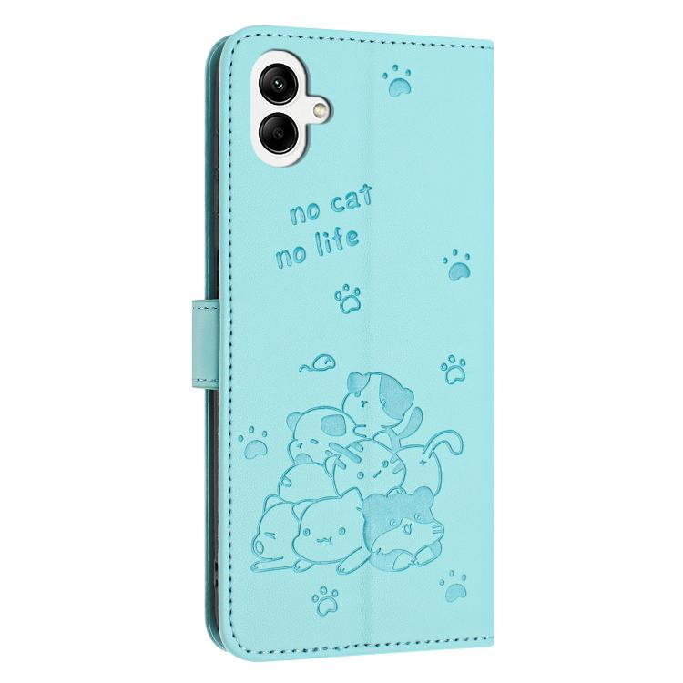 For Samsung Galaxy A07 4G Embossed Kitten Phone Leather Case with Lanyard