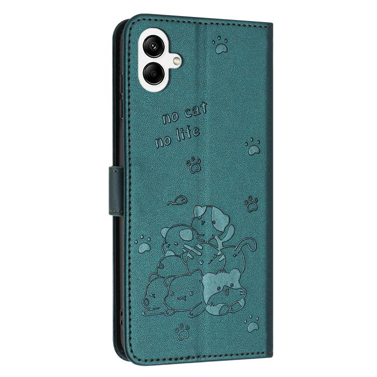 For Samsung Galaxy A07 4G Embossed Kitten Phone Leather Case with Lanyard