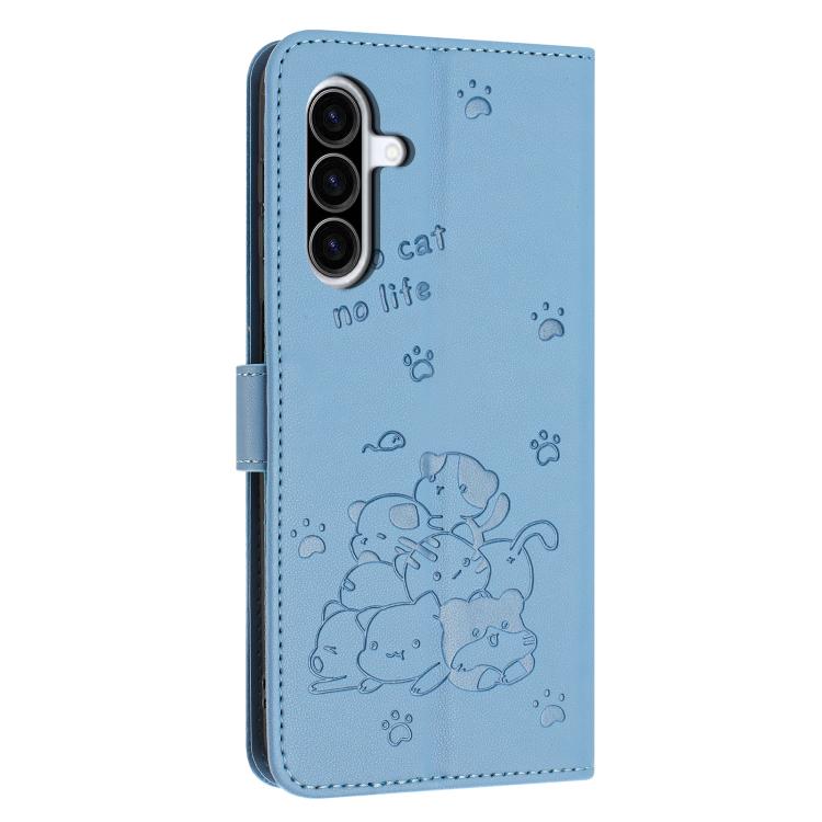 For Samsung Galaxy A57 5G Embossed Kitten Phone Leather Case with Lanyard