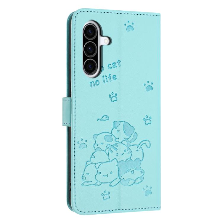 For Samsung Galaxy A57 5G Embossed Kitten Phone Leather Case with Lanyard