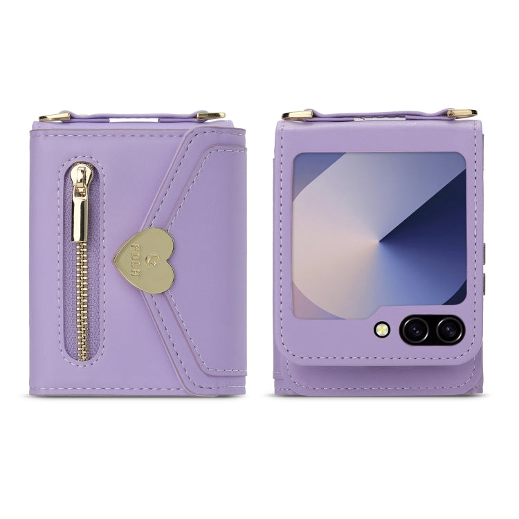 For Samsung Galaxy Z Flip6 POLA Love Buckle Multi-Card Slots Zipper Wallet Phone Case