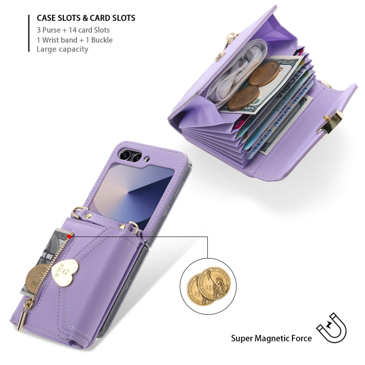 For Samsung Galaxy Z Flip6 POLA Love Buckle Multi-Card Slots Zipper Wallet Phone Case