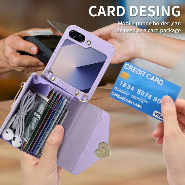 For Samsung Galaxy Z Flip6 POLA Love Buckle Multi-Card Slots Zipper Wallet Phone Case