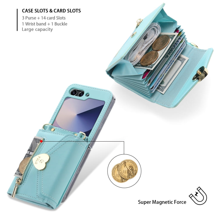 For Samsung Galaxy Z Flip6 POLA Love Buckle Multi-Card Slots Zipper Wallet Phone Case