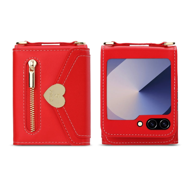 For Samsung Galaxy Z Flip6 POLA Love Buckle Multi-Card Slots Zipper Wallet Phone Case