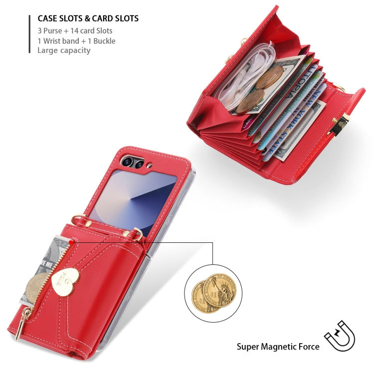 For Samsung Galaxy Z Flip6 POLA Love Buckle Multi-Card Slots Zipper Wallet Phone Case