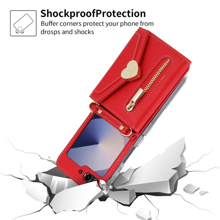 For Samsung Galaxy Z Flip6 POLA Love Buckle Multi-Card Slots Zipper Wallet Phone Case