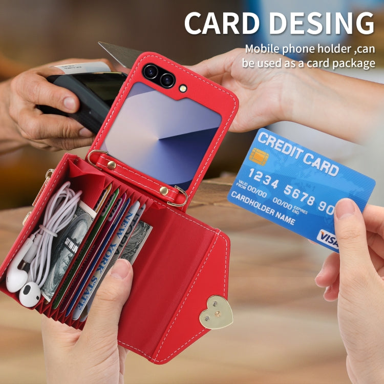 For Samsung Galaxy Z Flip6 POLA Love Buckle Multi-Card Slots Zipper Wallet Phone Case
