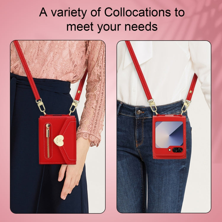For Samsung Galaxy Z Flip6 POLA Love Buckle Multi-Card Slots Zipper Wallet Phone Case