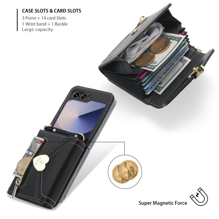 For Samsung Galaxy Z Flip6 POLA Love Buckle Multi-Card Slots Zipper Wallet Phone Case