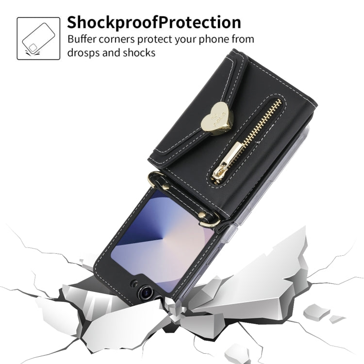 For Samsung Galaxy Z Flip6 POLA Love Buckle Multi-Card Slots Zipper Wallet Phone Case
