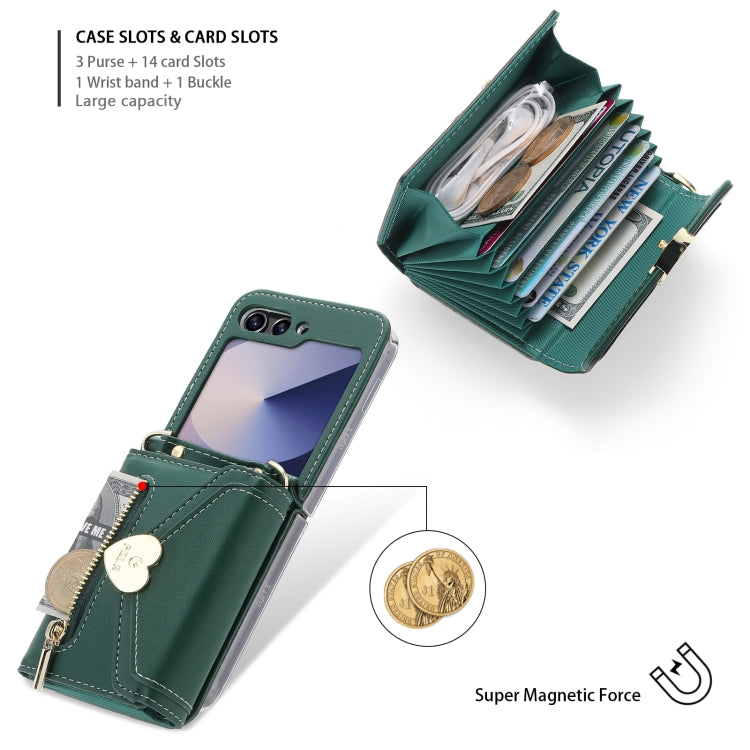 For Samsung Galaxy Z Flip6 POLA Love Buckle Multi-Card Slots Zipper Wallet Phone Case